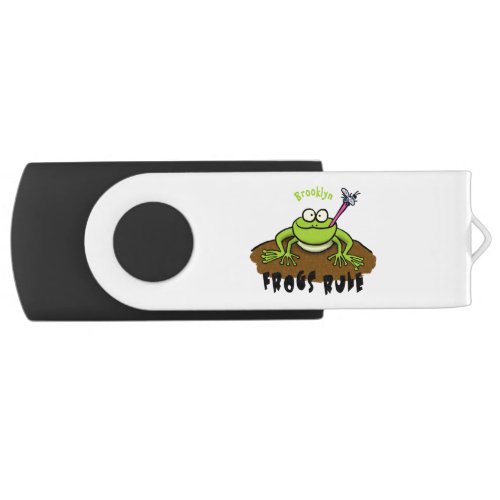 Frogs rule funny green frog cartoon flash drive