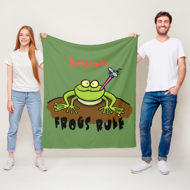 Frogs rule funny green frog cartoon fleece blanket (In Situ)