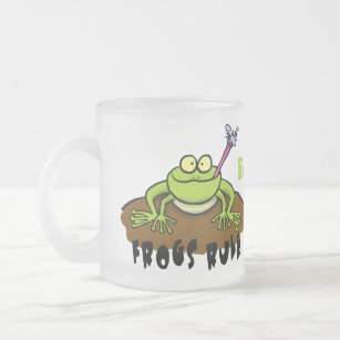 Frogs rule funny green frog cartoon frosted glass coffee mug