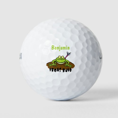 Frogs rule funny green frog cartoon golf balls