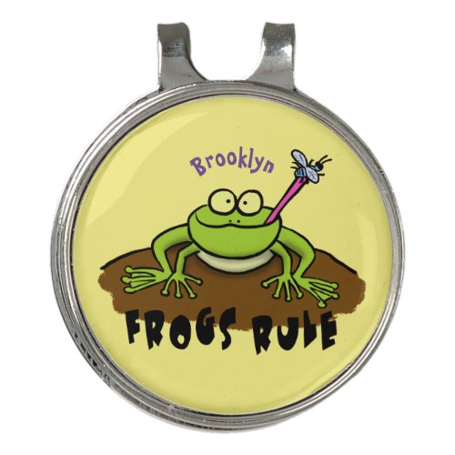 Frogs rule funny green frog cartoon golf hat clip