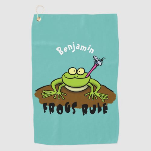 Frogs rule funny green frog cartoon  golf towel