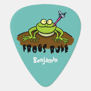 Frogs rule funny green frog cartoon  guitar pick
