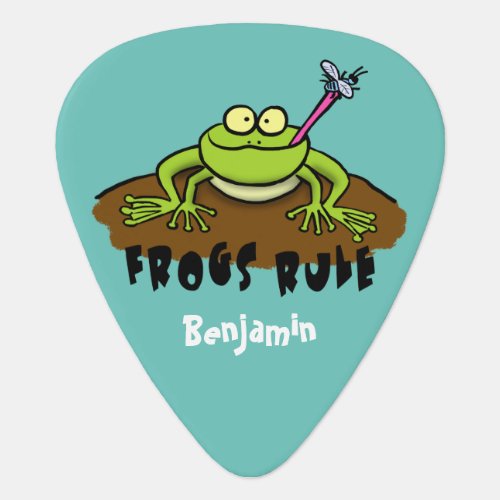 Frogs rule funny green frog cartoon  guitar pick