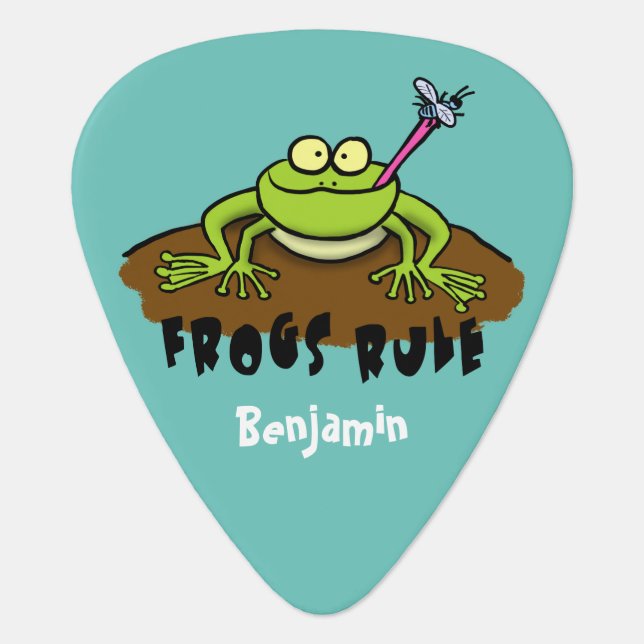 Frogs rule funny green frog cartoon  guitar pick (Front)