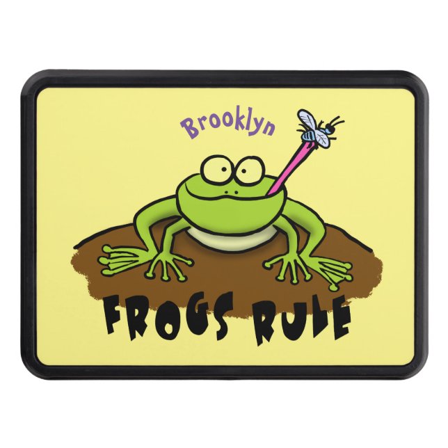 Frogs rule funny green frog cartoon hitch cover (Front)