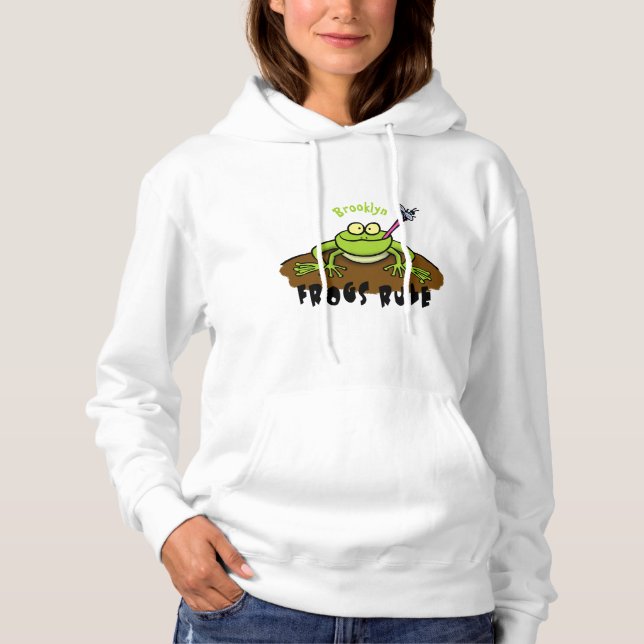 Frogs rule funny green frog cartoon hoodie (Front)