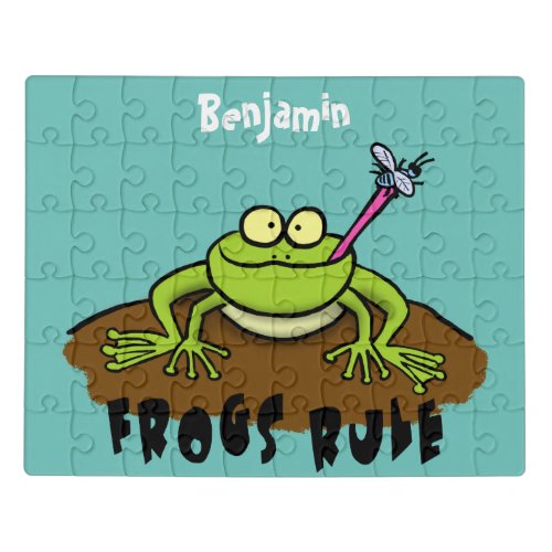 Frogs rule funny green frog cartoon jigsaw puzzle