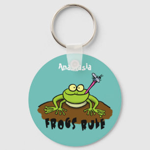 Frogs rule funny green frog cartoon keychain