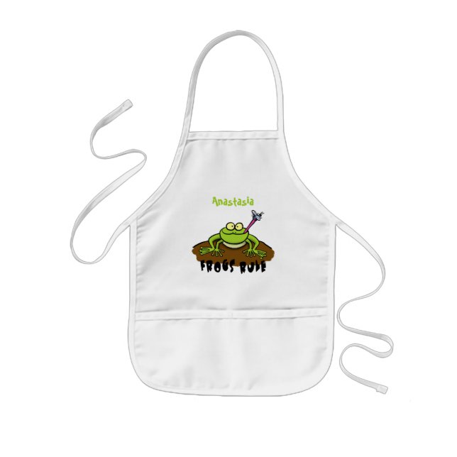 Frogs rule funny green frog cartoon kids' apron (Front)
