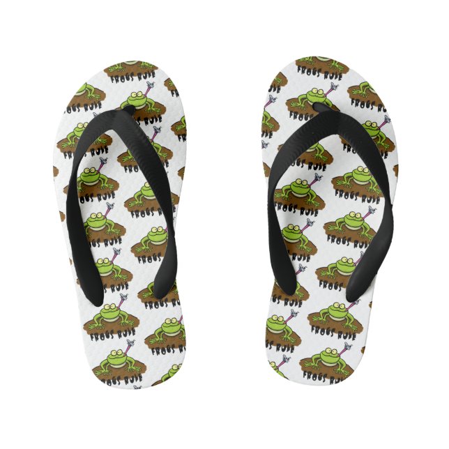 Frogs rule funny green frog cartoon kid's flip flops (Footbed)