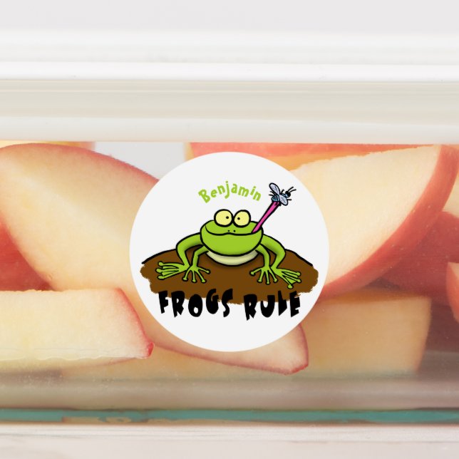 Frogs rule funny green frog cartoon labels (Affixed)