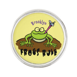 Frogs rule funny green frog cartoon lapel pin