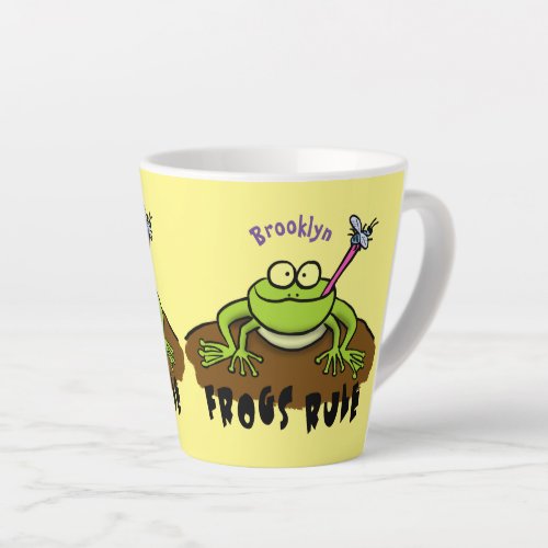 Frogs rule funny green frog cartoon latte mug