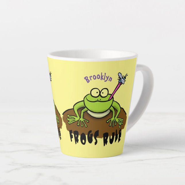 Frogs rule funny green frog cartoon latte mug (Right Angle)
