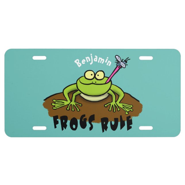 Frogs rule funny green frog cartoon  license plate (Front)