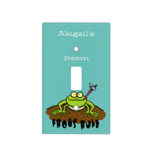 Frogs rule funny green frog cartoon light switch cover