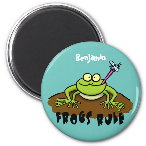 Frogs rule funny green frog cartoon magnet