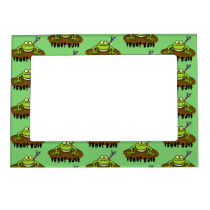 Frogs rule funny green frog cartoon magnetic frame