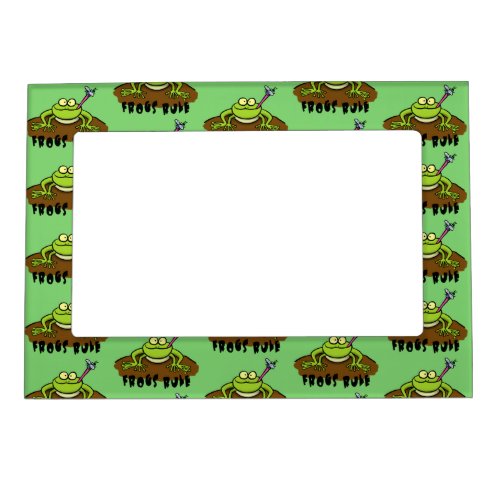 Frogs rule funny green frog cartoon magnetic frame