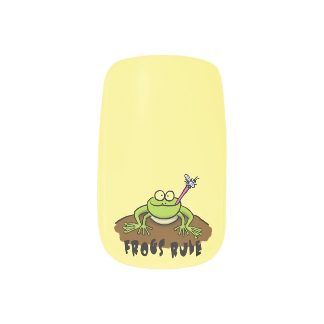 Frogs rule funny green frog cartoon minx nail art (Left Thumb)