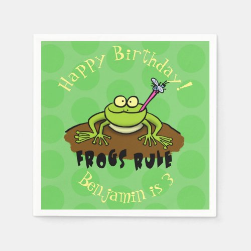 Frogs rule funny green frog cartoon napkins