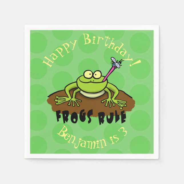 Frogs rule funny green frog cartoon napkins (Front)