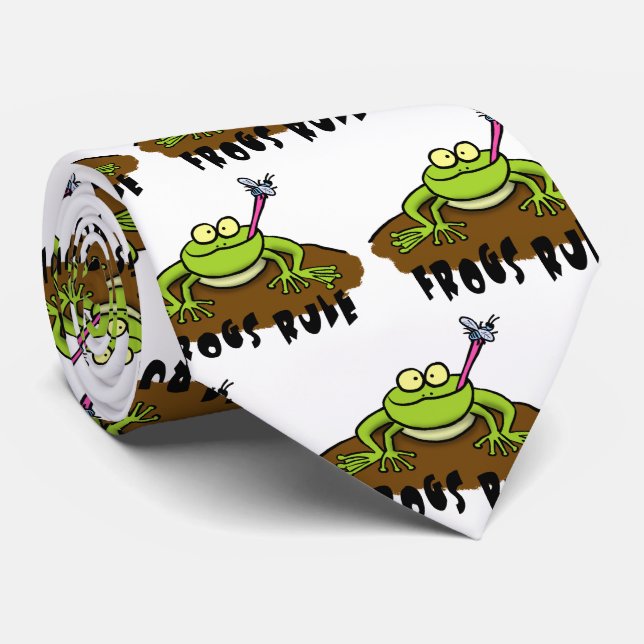 Frogs rule funny green frog cartoon neck tie (Rolled)