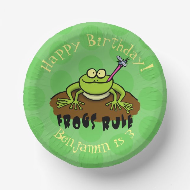 Frogs rule funny green frog cartoon paper bowls (Front)