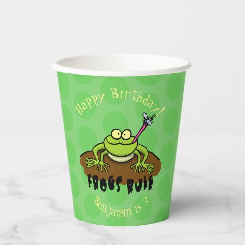 Frogs rule funny green frog cartoon paper cups