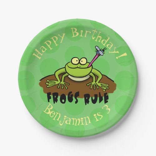 Frogs rule funny green frog cartoon paper plates