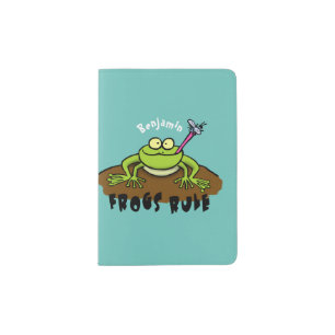 Frogs rule funny green frog cartoon passport holder
