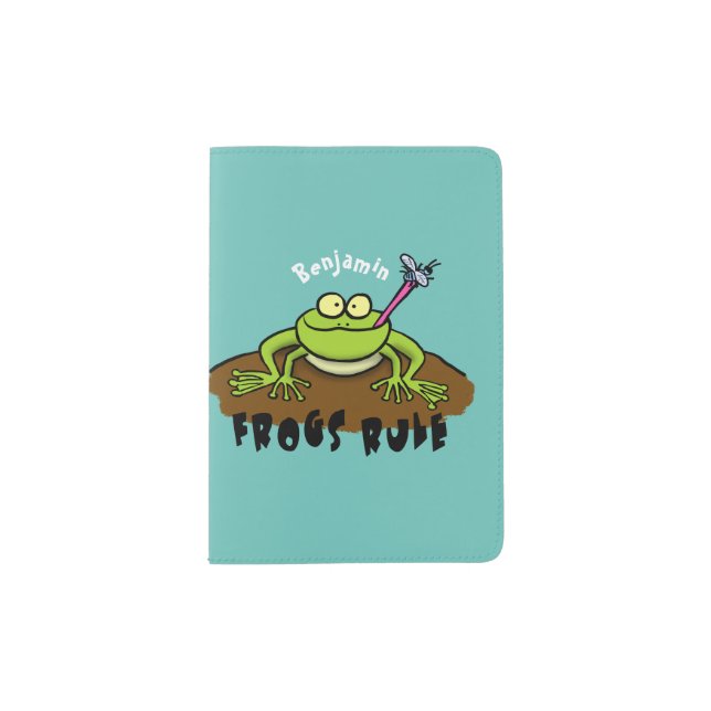 Frogs rule funny green frog cartoon passport holder (Front)