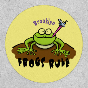 Frogs rule funny green frog cartoon patch
