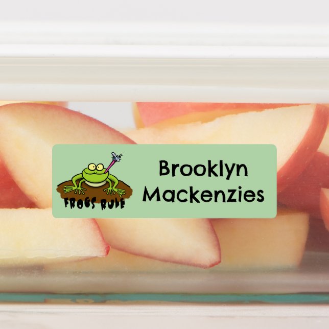 Frogs rule funny green frog cartoon personalized labels (Affixed)