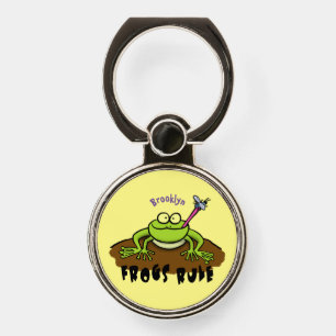 Frogs rule funny green frog cartoon phone ring stand
