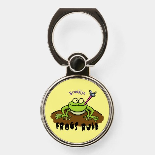 Frogs rule funny green frog cartoon phone ring stand