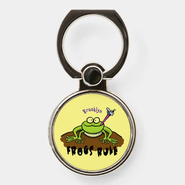 Frogs rule funny green frog cartoon phone ring stand (Front)