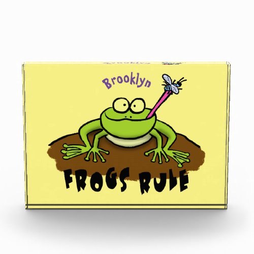 Frogs rule funny green frog cartoon photo block