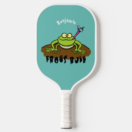 Frogs rule funny green frog cartoon pickleball paddle