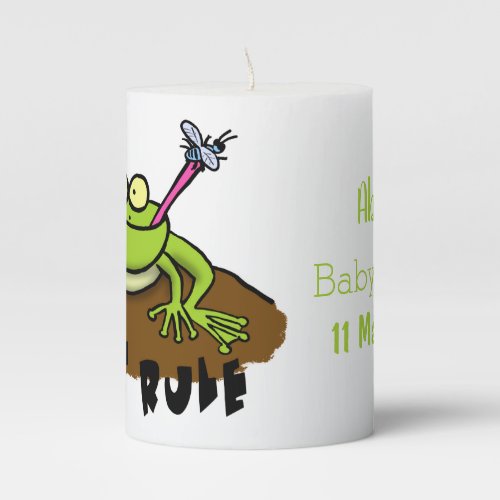 Frogs rule funny green frog cartoon pillar candle