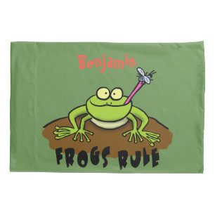 Frogs rule funny green frog cartoon pillow case