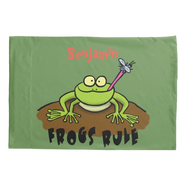 Frogs rule funny green frog cartoon pillow case (Back)