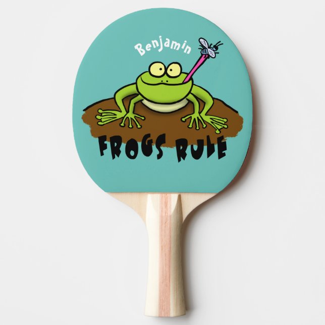 Frogs rule funny green frog cartoon ping pong paddle (Front)