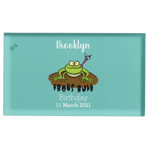Frogs rule funny green frog cartoon place card holder