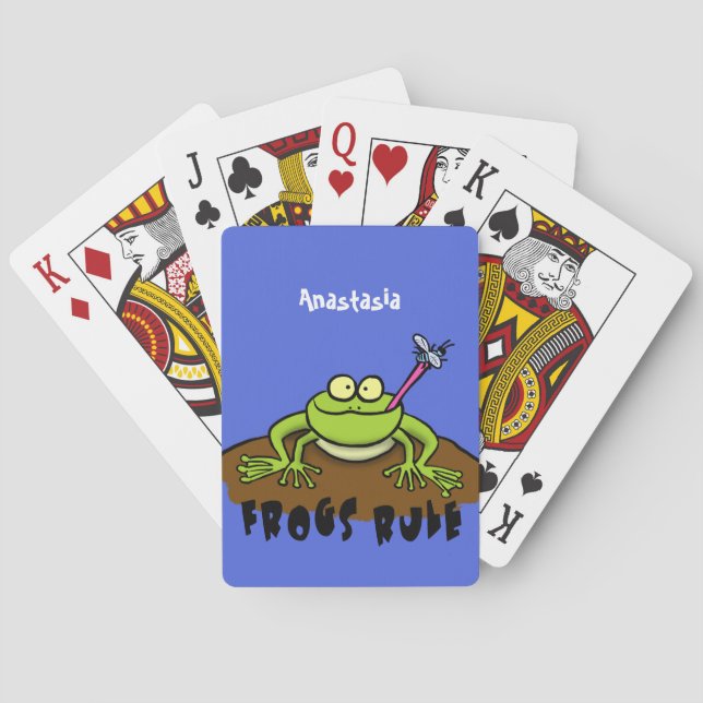 Frogs rule funny green frog cartoon poker cards (Back)
