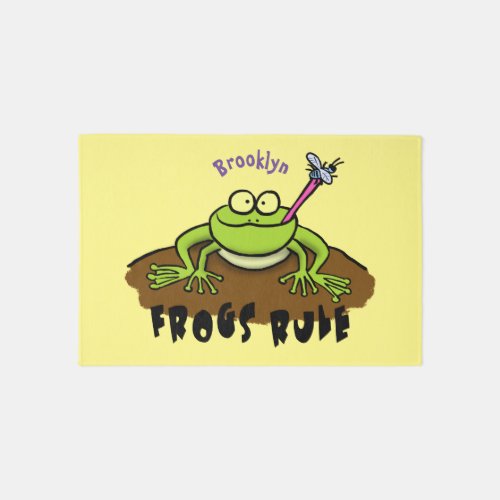 Frogs rule funny green frog cartoon rug