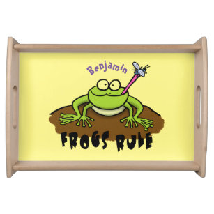 Frogs rule funny green frog cartoon serving tray