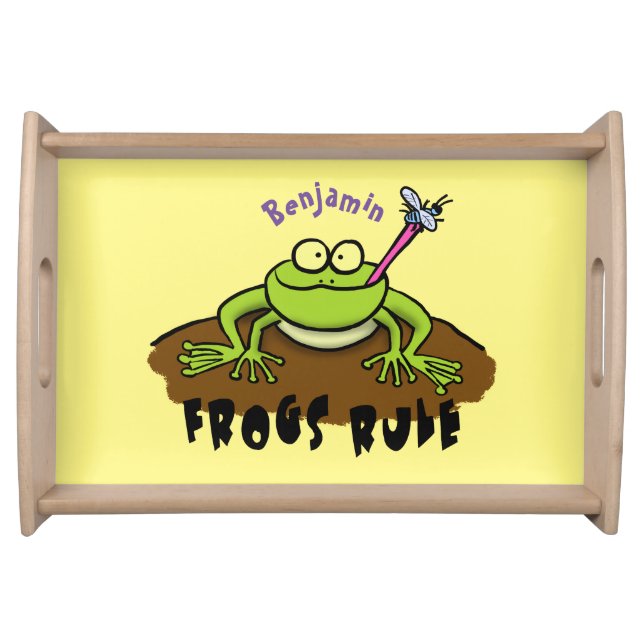 Frogs rule funny green frog cartoon serving tray (Front)