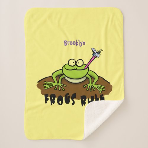 Frogs rule funny green frog cartoon sherpa blanket